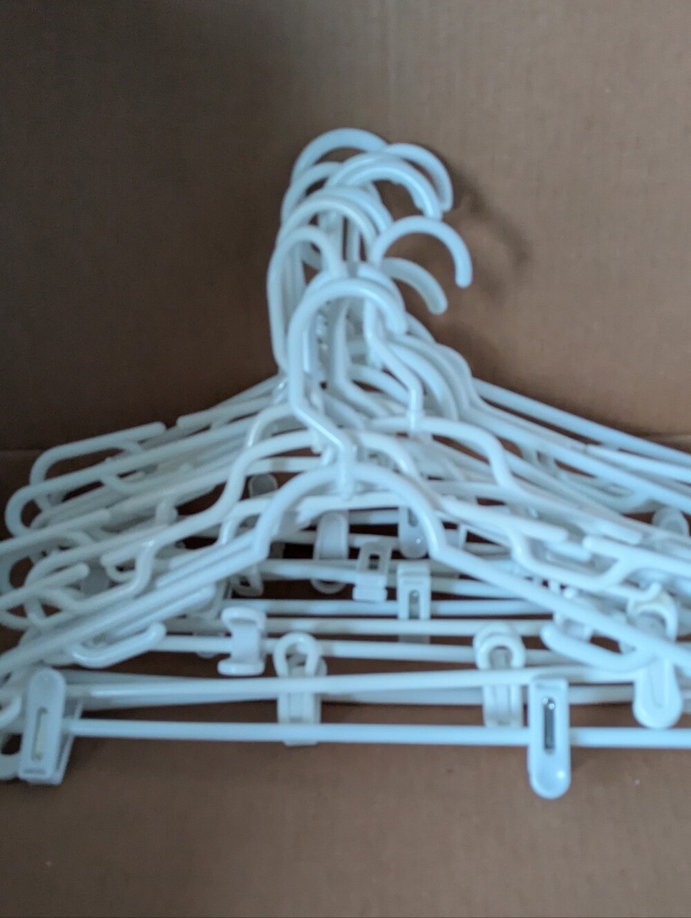 Hangers White Plastic Swivel Tops Clothespin Clamps Multi-Purpose Bundle 12